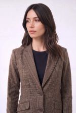 Blazer Feminino Xadrez em Algodão com Bolsos Diagonais