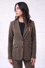 Blazer Feminino Xadrez em Algodão com Bolsos Diagonais