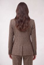 Blazer Feminino Xadrez em Algodão com Bolsos Diagonais