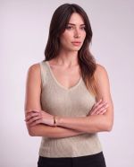 Regata Feminina em Malha Retilínea com Lurex e Decote V