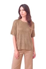 Blusa Feminina Manga Curta em Malha Retilínea com Lurex
