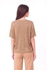 Blusa Feminina Manga Curta em Malha Retilínea com Lurex