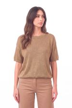 Blusa Feminina Manga Curta em Malha Retilínea com Lurex