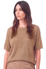 Blusa Feminina Manga Curta em Malha Retilínea com Lurex