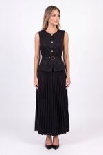 Conjunto Feminino Colete e Saia Plissada com Cinto