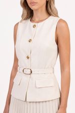 Conjunto Feminino Colete e Saia Plissada com Cinto