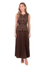 Conjunto Feminino Colete e Saia Plissada com Cinto