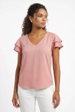 Blusa Feminina em Viscose com Manga Curta de Babados