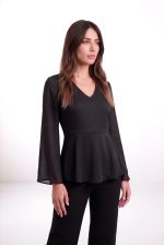 Blusa Feminina Peplum com Transparência e Manga Longa