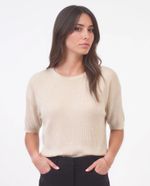 Blusa Feminina Manga Curta em Malha Retilínea com Lurex