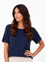 Blusa Feminina Manga Curta em Malha Retilínea com Lurex