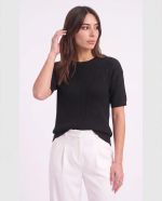 Blusa Feminina Manga Curta em Malha Retilínea com Lurex