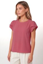 Blusa Feminina Manga Curta Tulipa com Decote Redondo