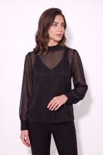 Blusa Feminina Gola Alta com Transparência e Brilho