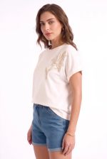 T-shirt em algodão com bordado Floral