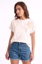 T-shirt em algodão com bordado Floral