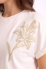 T-shirt em algodão com bordado Floral