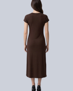 Vestido Midi em Malha de Viscose Canelada