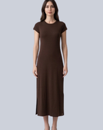 Vestido Midi em Malha de Viscose Canelada