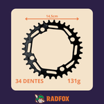 Coroa única pedivela bcd 104mm 12v 34 dentes tipo shimano