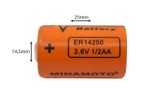 BATERIA NAO RECARREGAVEL LITIO 3,6V 1200MAH - 30mA - 80mA MAX-1/2AA - 14,5X25,5MM - C/ TOP ER14250 MINAMOTO