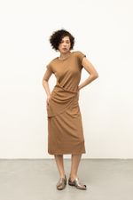 Vestido Torção Malha Premium Ocre