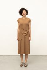 Vestido Torção Malha Premium Ocre
