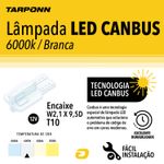 Lâmpada Pra Carro Led Pingo T10 3528 6000k Canbus Tarponn