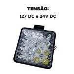Farol De Milha Farolete 16 Leds 12v 24v 48w 6000k Quadrado