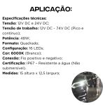 Farol De Milha Farolete 16 Leds 12v 24v 48w 6000k Quadrado
