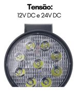 Farol De Milha Farolete 9 Leds 12v 24v 27w 6000k Redondo