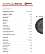 Alto Falante Subwoofer Taramps T 500 Sw 250w Rms 8 Polegadas 8 Ohms