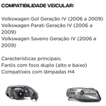 FAROL H4 CARCAÇA CINZA GOL PARATI SAVEIRO GERAÇÃO IV LADO DIREITO (160654)