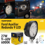 Farol Auxiliar Redondo Tarponn 9 LEDs 27w Cyber