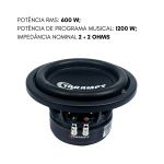 Alto Falante Subwoofer Taramps 8 Polegadas T 1200 600w Rms 2+2 Ohms Preto