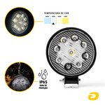 Kit 5 Farol Auxiliar de Led Redondo 9 Leds Tarponn