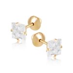 Brinco Ouro 18k Quadrado Zircônia 104456