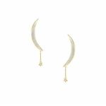 Brinco Ouro 18k Lua Estrela Diamante 10 pontos 113275