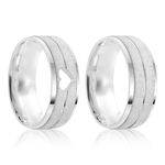Par Aliança Prata  Reta Semi Anatômica Coração Friso 7mm 800813/800812