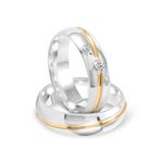 Par Aliança Prata Abaulada Semi Anatômica  Dourado Friso 6mm 800473/800472
