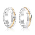 Par Aliança Prata Abaulada Semi Anatômica  Dourado Friso 6mm 800473/800472