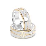 Par Aliança Prata  Reta Semi Anatômica  Dourado Coração  Friso  7mm  801295/801296