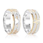 Par Aliança Prata  Reta Semi Anatômica  Dourado Coração  Friso  7mm  801295/801296