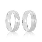Par Aliança Prata  Reta Semi Anatômica Coração Friso  5,5mm 801243/801242