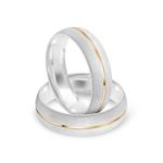 Par Aliança Prata Abaulada Semi Anatômica  Dourado Friso  6mm  801192
