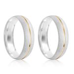 Par Aliança Prata Abaulada Semi Anatômica  Dourado Friso  6mm  801192