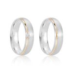 Par Aliança Prata Abaulado Semi Anatômica  Dourado Friso 6mm 801245/801244