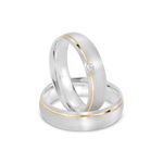 Par Aliança Prata Abaulado Semi Anatômica  Dourado Friso 6mm 801245/801244