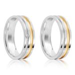 Par Aliança Prata Reta Semi Anatômica  Dourado Friso 6mm 800475/800474