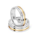 Par Aliança Prata Reta Semi Anatômica  Dourado Friso 6mm 800475/800474